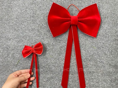 Nơ đỏ Bitis phun nhung 2 cánh - 1 lớp [Đứng form - Nhiều cỡ] PK-NO-07